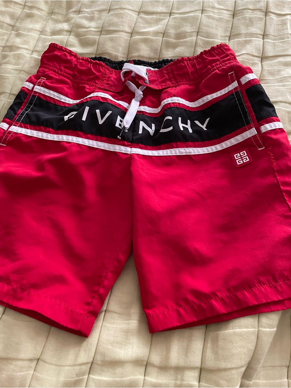 Givenchy Red and Black Logo Band Hybrid Swim Shorts